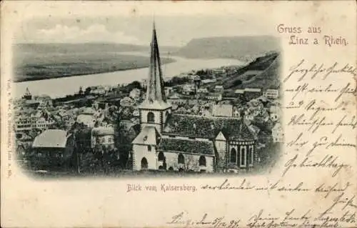 Ak Linz am Rhein, Totalansicht, Blick vom Kaiserberg, Kirche