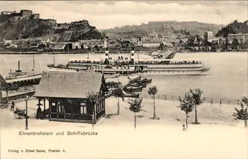 Ak Ehrenbreitstein Koblenz in Rheinland Pfalz, Schiffbrücke, Salondampfer, Anlegestelle
