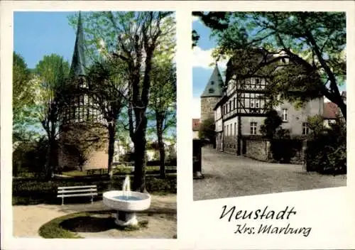 Ak Neustadt in Hessen, Brunnen, Fachwerkhaus, Kirche