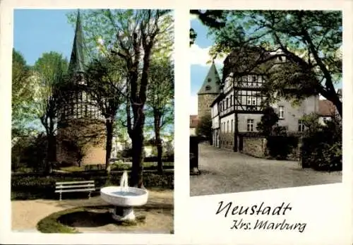 Ak Neustadt in Hessen, Brunnen, Fachwerkhaus, Kirche