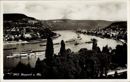 Ak Boppard am Rhein, Rheinbiegung, Panorama