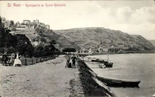 Ak St. Goar am Rhein, Rheinufer, Ruine Rheinfels