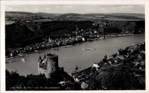 Ak St. Goar am Rhein, Burg Katz, Panorama, St. Goarshausen