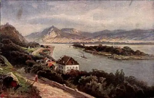 Künstler Ak Astudin, Rolandseck Remagen am Rhein, Hotel, Insel