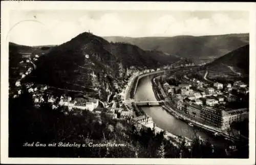 Ak Bad Ems an der Lahn, Gesamtansicht, Bäderley, Concordiaturm