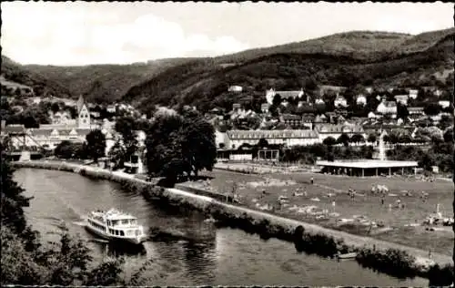 Ak Nassau an der Lahn, Schwimmbad, Ausflugsschiff