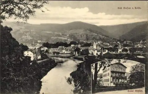 Ak Bad Nassau an der Lahn, Gasthaus Müller, Panorama der Stadt