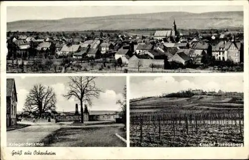 Ak Ockenheim in Rheinhessen, Kloster Jakobsberg, Gesamtansicht, Kriegerdenkmal