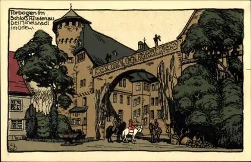 Steindruck Ak Steinbach Michelstadt im Odenwald, Schloss Fürstenau, Torbogen