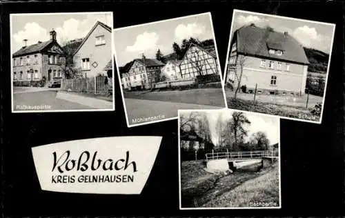 Ak Roßbach Biebergemünd in Hessen, Rathaus, Mühle, Schule, Bach