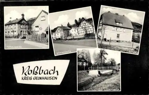 Ak Roßbach Biebergemünd in Hessen, Rathaus, Mühle, Schule, Bach