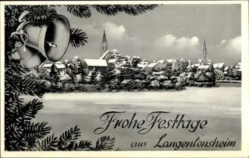 Ak Langenlonsheim an der Nahe Pfalz, Gesamtansicht, Winter, Weihnachtsgrüße