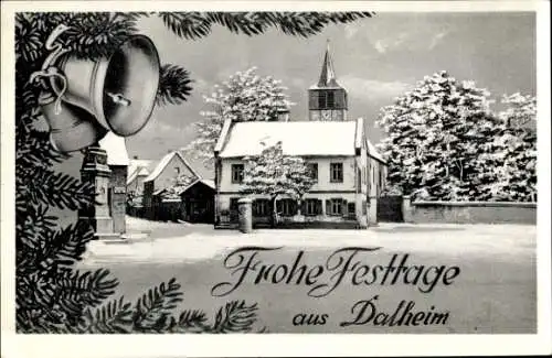 Ak Dalheim in Rheinhessen, Kirche, Schnee, Glocken, Weihnachten