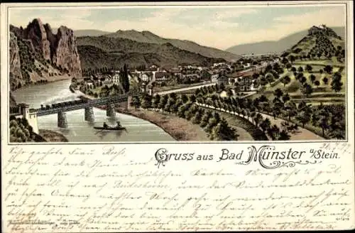 Mondschein Litho Bad Münster am Stein Ebernburg, Totalansicht