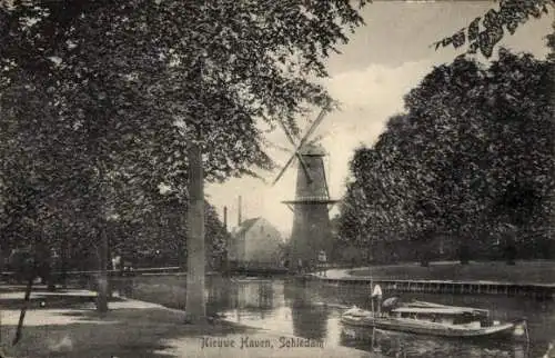 Ak Schiedam Südholland Niederlande, Nieuwe Haven, Mühle