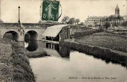 Ak Senlis Oise, Bords de la Nonette au Pont Jumel