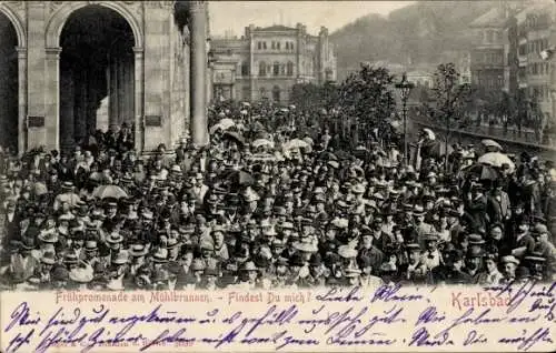 Ak Karlovy Vary Karlsbad Tschechien, Frühpromenade am Mühlbrunnen