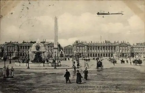 Ak Paris VIII., Place de la Concorde, Flugzeug