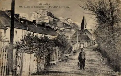 Ak Poligny Seine et Marne, Vallee de Champsaur, Fußgänger