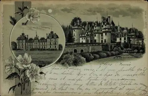 Mondschein Litho Cheverny Loir et Cher, Château de Cheverny, Château de Ussé