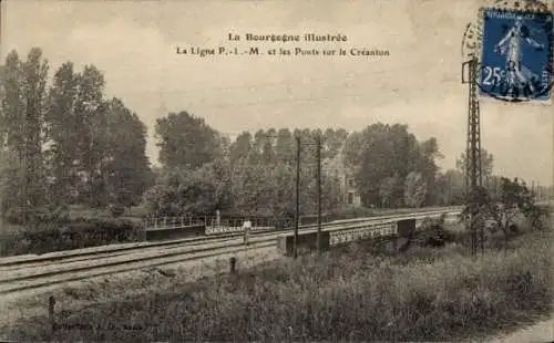 Ak Bourgogne Marne, La Ligne P.-L.-M. et les Ponts sur le Creanton