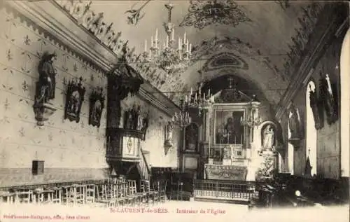 Ak Saint Laurent de Sées Orne, Interieur de l'Eglise