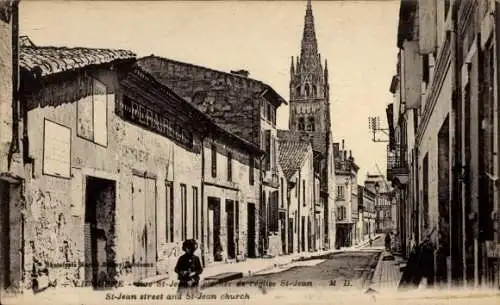 Ak Libourne Gironde, St. Jean street, St. Jean church