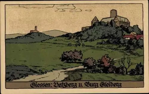 Steindruck Ak Gleiberg Wettenberg in Hessen, Burg Gleiberg, Vetzberg