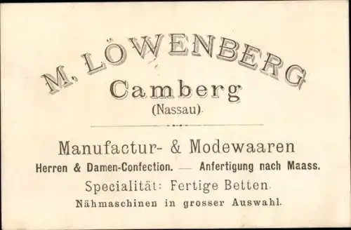 Ak Bad Camberg im Taunus, Modegeschäft M. Löwenberg