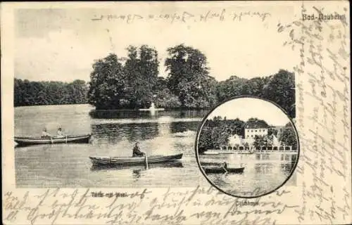 Ak Bad Nauheim, Teich mit Insel, Teichhaus, Boote