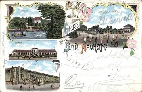 Litho Bad Nauheim in Hessen, Badehäuser, Teichhaus, Saline