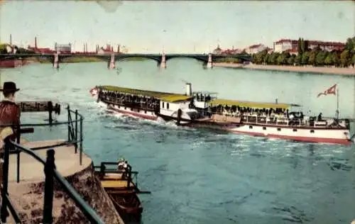 Ak Basel Stadt Schweiz, Personendampfer Mülheim am Rhein, Brücke