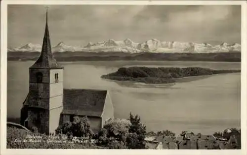 Ak Biel Bienne Kt. Bern Schweiz, Petersinsel, Lac de Bienne, Kirche