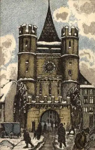 Künstler Ak Basel Bâle Stadt Schweiz, Spalentor im Winter