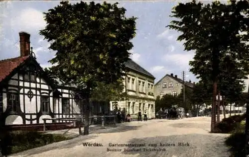 Ak Werdau in Sachsen, Gartenrestaurant Zum heitern Blick, Bes. Bernhard Fickenwirth