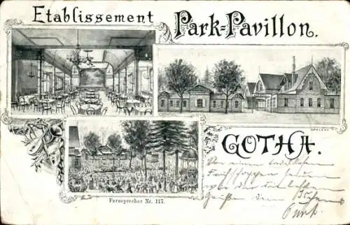 Ak Gotha Thüringen, Etablissement Park-Pavillon, Saal, Garten