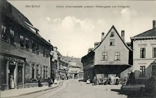 Ak Erfurt Thüringen, Untere Johannesstraße zwischen Waldengasse und Kohlgrube, Geschäft Hermann Rust