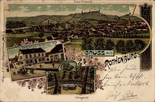 Litho Rothenburg an der Saale Wettin Löbejün, Gesamtansicht, Gasthof zur Post, Fehmgericht