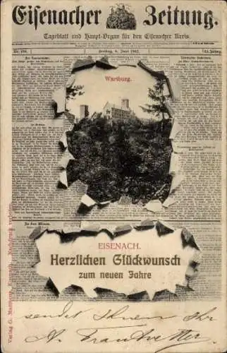 Zeitungs Ak Lutherstadt Eisenach in Thüringen, Wartburg, Fröhliches Neujahr