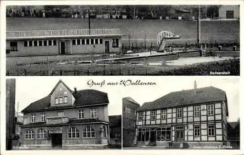 Ak Wallensen Salzhemmendorf in Niedersachsen, Badeanstalt, Ratskeller, Geschäftshaus E. Grote