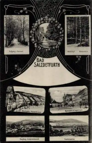 Ak Bad Salzdetfurth in Niedersachsen, Marktplatz, Hauptstraße, Logierhaus, Gradierwerke