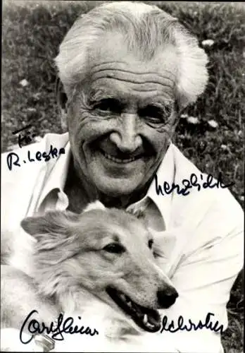 Ak Schauspieler Carl Heinz Schroth, Portrait, Autogramm,  mit Windhund