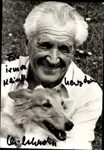 Ak Schauspieler Carl Heinz Schroth, Portrait, Autogramm, mit Windhund