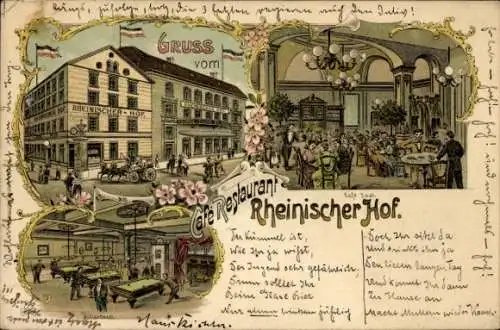Litho Dortmund im Ruhrgebiet, Cafe Restaurant Rheinischer Hof, Innenansicht, Billard