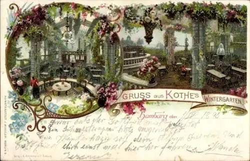 Litho Hamburg Mitte Neustadt, Kothe's Wintergarten, Innenansicht