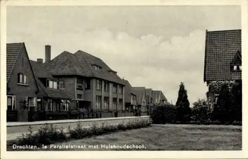 Ak Drachten-Friesland Niederlande, 1e Parallelstraat, Huishoudschool