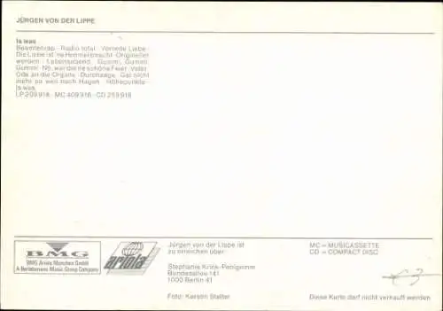 Ak Sänger und Moderator Jürgen von der Lippe, Portrait, Autogramm