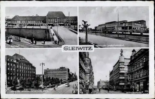 Ak Gliwice Gleiwitz Oberschlesien, Landesfrauenklinik, Bahnhof, Wilhelmstraße