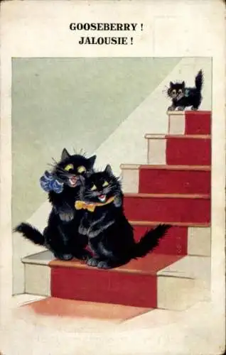 Ak Treffen zweier Katze auf den Treppen, Treppengeflüsterer