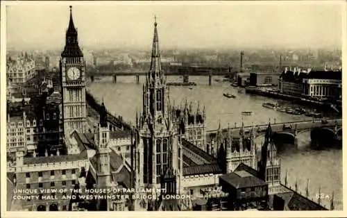 Ak City of Westminster London England, Houses of Parliament, County Hall, Westminster Bridge